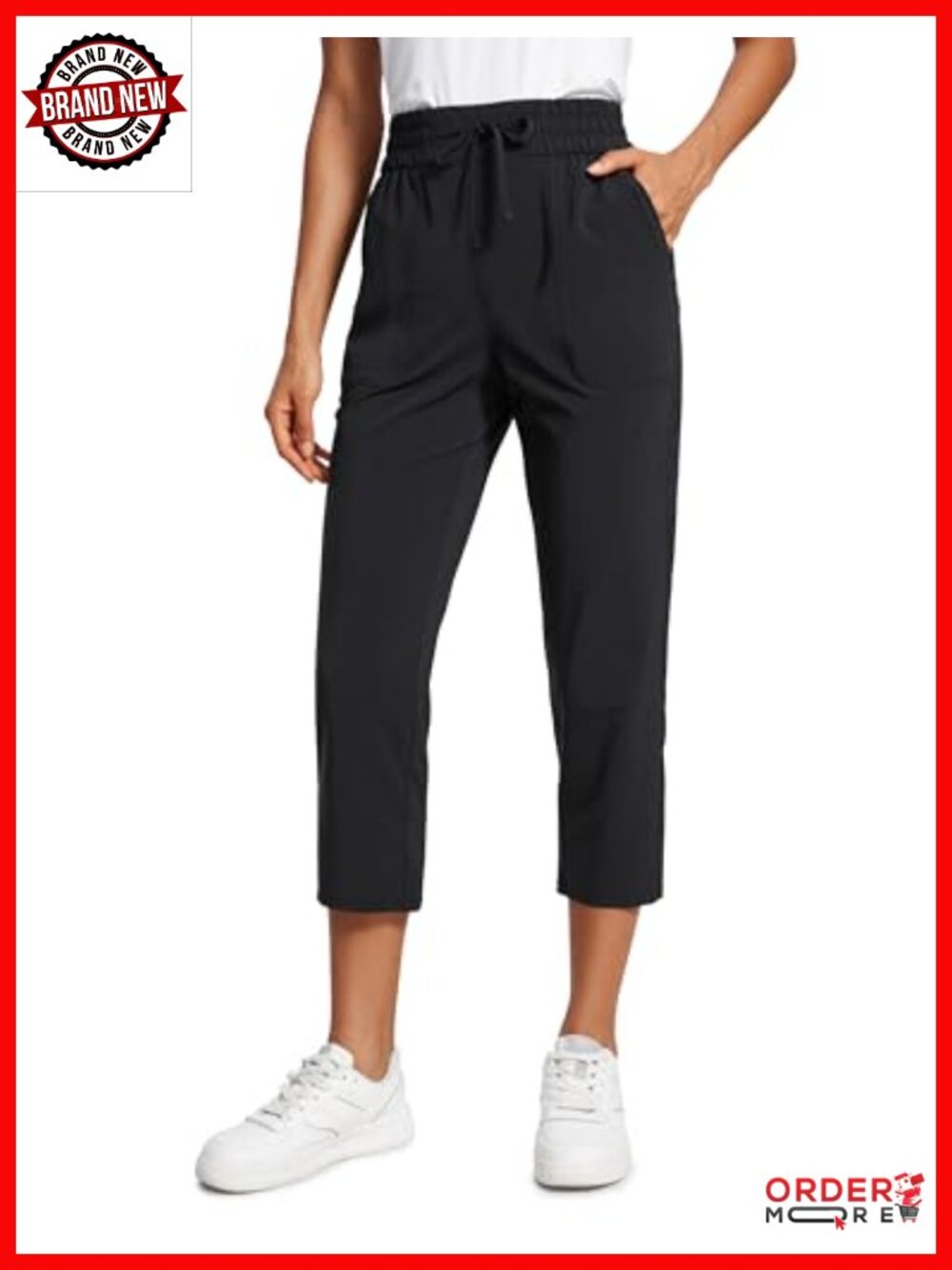 CRZ YOGA Lightweight Cropped Capri Pants 23 Inch Mid Rise Drawstring